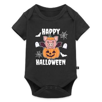 Pig Happy Halloween Pumpkin Bat Costume - Baby Premium short-sleeve bodysuit - black - Front