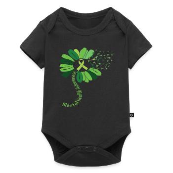 Mental Health Awareness Flower Green Ribbon - Baby Premium short-sleeve bodysuit - black - Front