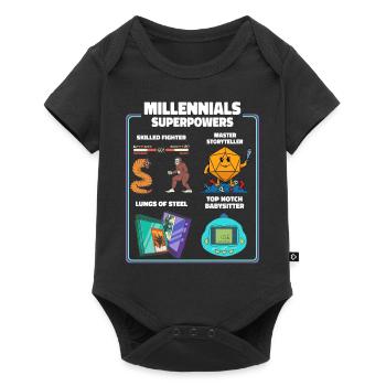 Funny Millennial Nerdy Old Skool Hobbies Cartoon - Baby Premium short-sleeve bodysuit - black - Front