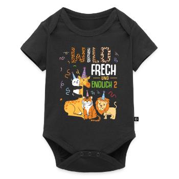 Wild Frech und Endlich 2 Jahre, 2. Geburtstag - Baby Premium Kurzarmbody - Schwarz - Vorne