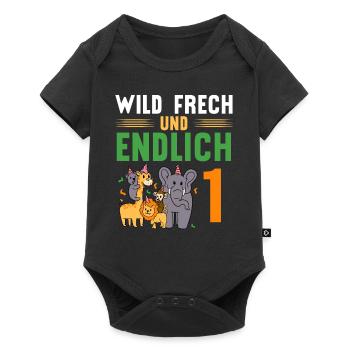 Wild Frech und Endlich 1 Jahr, 1. Geburtstag - Baby Premium Kurzarmbody - Schwarz - Vorne