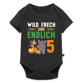Wild Frech und Endlich 5 Jahre, 5. Geburtstag - Baby Premium Kurzarmbody - Schwarz - Vorne