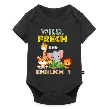 Wild Frech und Endlich 1 Jahr, 1. Geburtstag - Baby Premium Kurzarmbody - Schwarz - Vorne