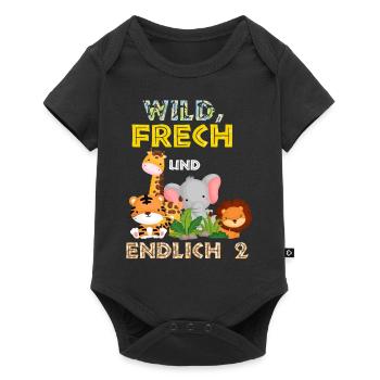 Wild Frech und Endlich 2 Jahre, 2. Geburtstag - Baby Premium Kurzarmbody - Schwarz - Vorne