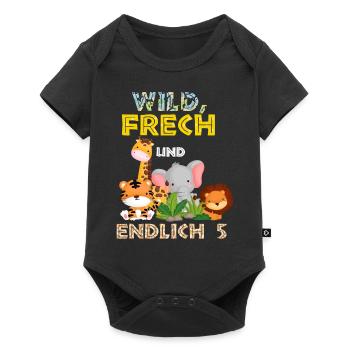 Wild Frech und Endlich 5 Jahre, 5. Geburtstag - Baby Premium Kurzarmbody - Schwarz - Vorne