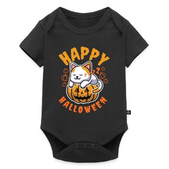 Happy Halloween Katze Kürbis Boo - Baby Premium Kurzarmbody - Schwarz - Vorne