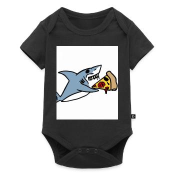 Grand requin blanc Squin mange une pizza - Body à manches courtes Premium Bébé - noir - Devant
