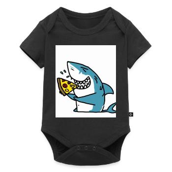 Grand requin blanc Squin mange une pizza - Body à manches courtes Premium Bébé - noir - Devant