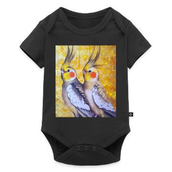 Cockatiel Couple Gustav Klimt Style - Body à manches courtes Premium Bébé - noir - Devant