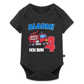 Geburtstagsshirt 4 Jahre Feuerwehr Geschenke - Baby Premium Kurzarmbody - Schwarz - Vorne