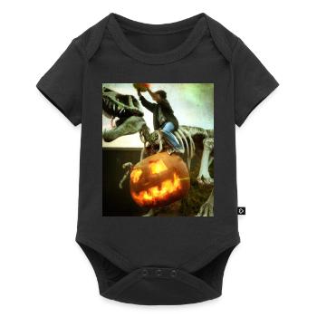 Halloween Dino Boy Chevauchant Dinosaur Skeleton - Body à manches courtes Premium Bébé - noir - Devant