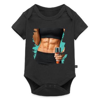 Fake Muskel Frau Fitness Frauenkörper - Baby Premium Kurzarmbody - Schwarz - Vorne