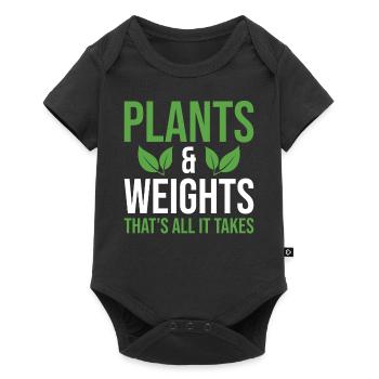 Vegan Gardening Quote Plants and Weights Thats All - Baby Premium short-sleeve bodysuit - black - Front