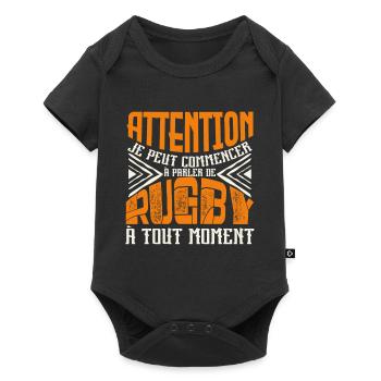 Avertissement, rugby à tout moment. - Body à manches courtes Premium Bébé - noir - Devant