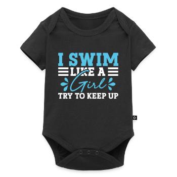 Schimmer Schwimmen Je nage comme une fille J’essaie de garder - Body à manches courtes Premium Bébé - noir - Devant