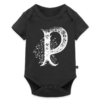 Buchstabe P Monogramm Hand gezeichnet Typografie G - Baby Premium Kurzarmbody - Schwarz - Vorne