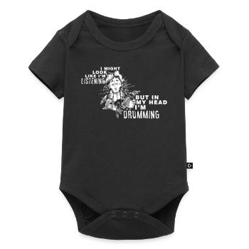 Trommeln in meinem Kopf Schlagzeug Schlagzeuger - Baby Premium Kurzarmbody - Schwarz - Vorne