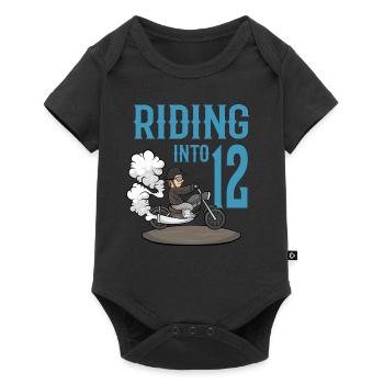 Motorcyclist Riding Into 12 Motorcycle Birthday - Baby Premium short-sleeve bodysuit - black - Front