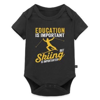 Education for young children is important, but skiing - Baby Premium short-sleeve bodysuit - black - Front