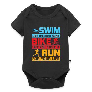 Swim like the boat sunk Bike like you stole it Tri - Baby Premium short-sleeve bodysuit - black - Front