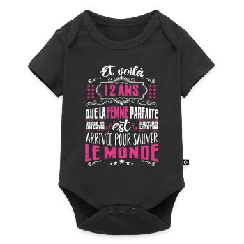 12 ans, Femme parfaite, cadeau anniversaire 12 an - Body à manches courtes Premium Bébé - noir - Devant