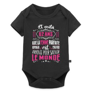 62 ans, Femme parfaite, cadeau anniversaire 62ans - Body à manches courtes Premium Bébé - noir - Devant