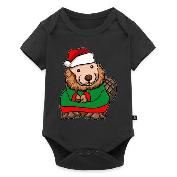 Bieber with Christmas Sweater - Baby Premium short-sleeve bodysuit - black - Front