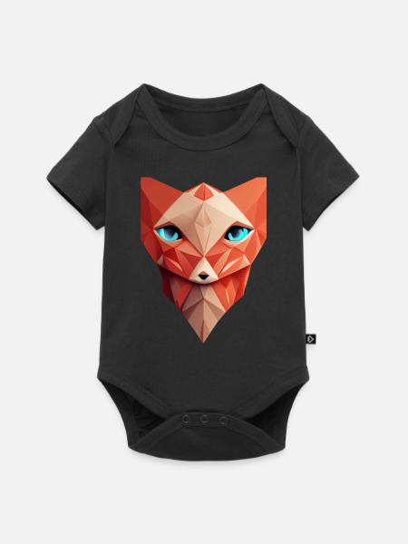 Polygonfuchs Gesicht mit niedrigem Polyfuchskopf - Baby Premium Kurzarmbody - Schwarz