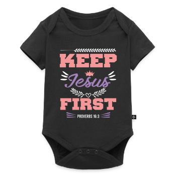 Jésus premier verset biblique - Body à manches courtes Premium Bébé - noir - Devant