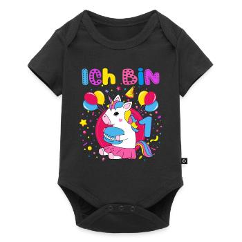 1. Geburtstag Ich bin 1 Jahr alt süßes Einhorn - Baby Premium Kurzarmbody - Schwarz - Vorne