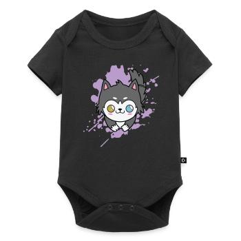 Chat avec une couleur d’yeux différente kawaii - Body à manches courtes Premium Bébé - noir - Devant