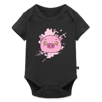 Pig in Japanese kawaii style animal - Baby Premium short-sleeve bodysuit - black - Front