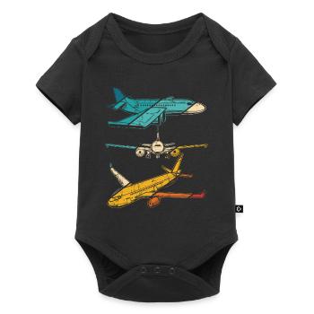 Retro Flugzeugführer Fliegen Vintage Flugzeug Pilo - Baby Premium Kurzarmbody - Schwarz - Vorne