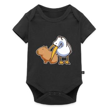 Pelican essaie de manger Capybara drôle Kawaii mignon - Body à manches courtes Premium Bébé - noir - Devant