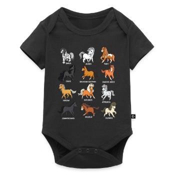 De nombreuses races de chevaux - Chevaux Kawaii de dessin animé - Body à manches courtes Premium Bébé - noir - Devant