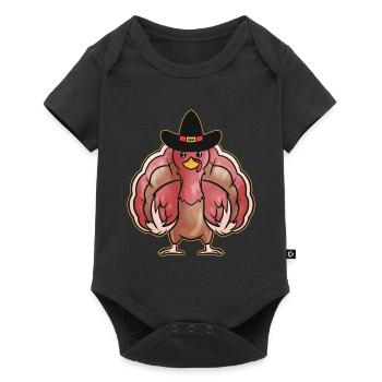 Kawaii Comic Turkey with Pilgrims Hat on - Baby Premium short-sleeve bodysuit - black - Front