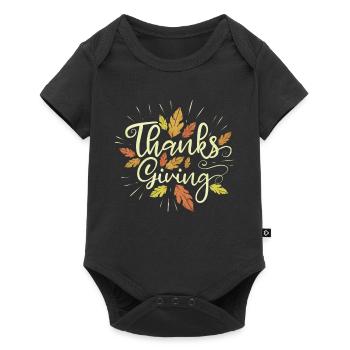 Handwritten Logo Brown Leaves Thanksgiving - Baby Premium Kurzarmbody - Schwarz - Vorne