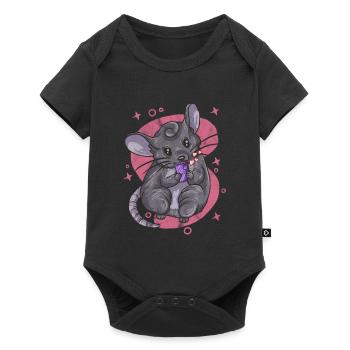 Maus Geschenk Mäuschen Kinder Herren Mouse Rat - Baby Premium Kurzarmbody - Schwarz - Vorne