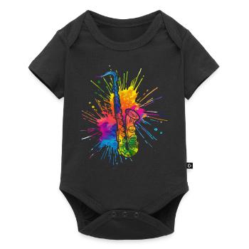 Saxofon, SAXofonist - Baby Premium Kurzarmbody - Schwarz - Vorne