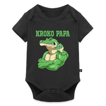 Kroko Papa Krokodil Vater und Baby Papa Vatertag - Baby Premium Kurzarmbody - Schwarz - Vorne