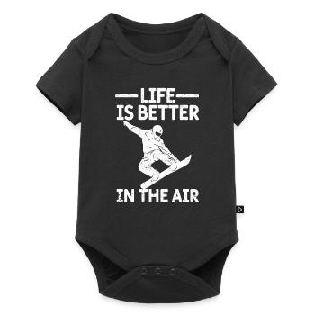 Das Leben ist besser in der Luft Lustige Snowboard - Baby Premium Kurzarmbody - Schwarz - Vorne