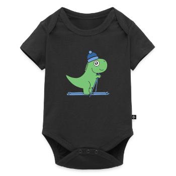 Ski T-Rex Ski Dino Hiver Montagnes Alpes Piste Ski - Body à manches courtes Premium Bébé - noir - Devant