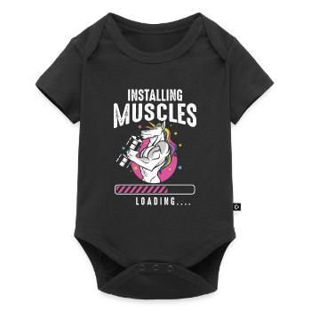 Installing Muscles Loading Workout Gym Unicorn - Baby Premium Kurzarmbody - Schwarz - Vorne