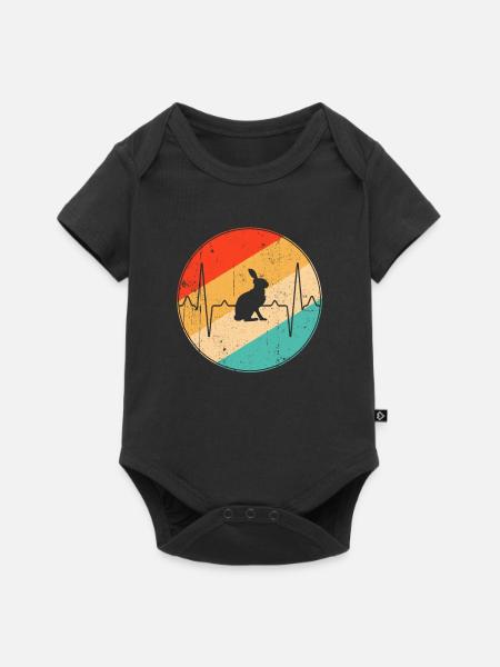 Hase Retro Herzschlag - Baby Premium Kurzarmbody - Schwarz