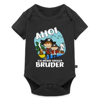 Großer Bruder Piraten Geschwister Nachwuchs Idee - Baby Premium Kurzarmbody - Schwarz - Vorne