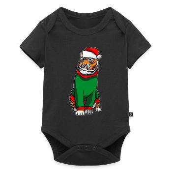 Tigre en costume de Noël - Body à manches courtes Premium Bébé - noir - Devant