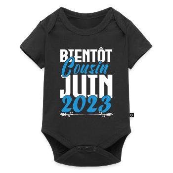 Cadeau Annonce grossesse bientôt Cousin Juin 2023. - Body à manches courtes Premium Bébé - noir - Devant