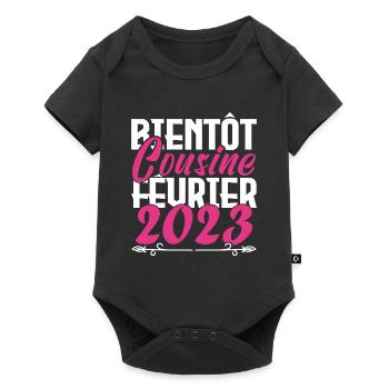 Annonce grossesse. bientôt Cousine février 2023. - Body à manches courtes Premium Bébé - noir - Devant