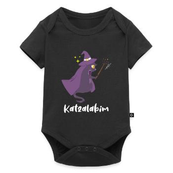Katze Hexe Zauberstab Katzalabim Halloween Hexen - Baby Premium Kurzarmbody - Schwarz - Vorne