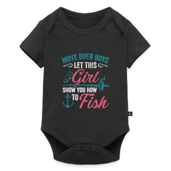 Fishing Girls Rod Fisher Fish Fisherman Fishing - Baby Premium short-sleeve bodysuit - black - Front
